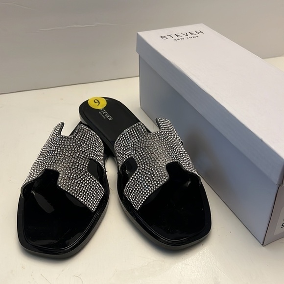 Steven New York Archer Black Rhinestone Flat Sandals size 9 NEW - Picture 2 of 9